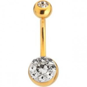 9ct Gold Plated Stainless Steel Belly Bar With Crystal