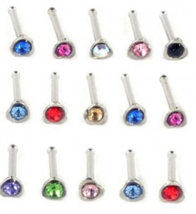 Pack of 24 Multicolour Crystal Heart Shape Titanium Nose Studs