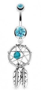 Dreamcatcher & Feathers Belly Bar in Aqua Blue