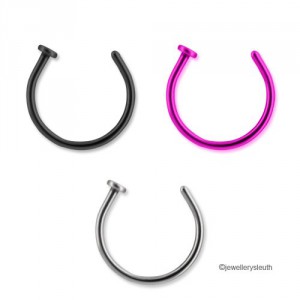 Set of 3 Surgical Steel Nose Hoops Rings – Black, Purple and Steel