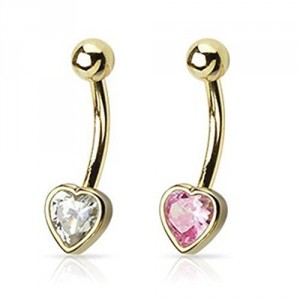 14ct Gold Belly Bar With White/Pink Zirkoniaherz