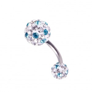 Blue & White Crystal Rhinestone Belly Button Barbell