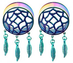 Pair of Rainbow Dream Catcher Flesh Tunnels (10mm)