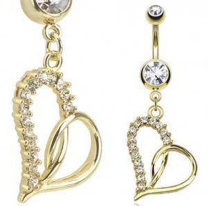14K Gold Plated Belly Bar with Heart Charms