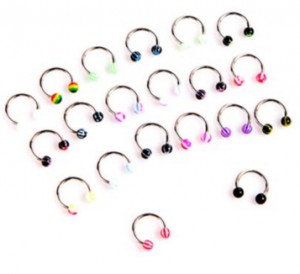 20pcs Ball Cone Dice Rhinestone Eyebrow Lip Tongue Nose Navel Belly Button Rings Body Arts Accessories (Ball nose rings)