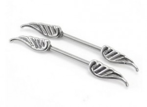 Silver Angel Wing Nipple Bar Pair