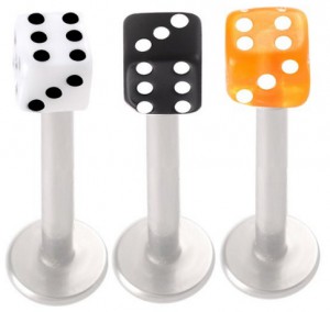16G Stainless Steel Labret Studs – Dice Shape – 3 Pieces