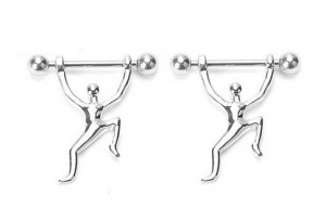 Pair of 14G Steel Climbing Man Extra Large Nipple Shield