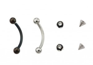 Set of Stainless Steel Curved Eyebrow Bars with Interchangeable Ends