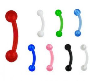 16G Coloured UV Bioflex Curved Bar for Eyebrow or Nipple X 8