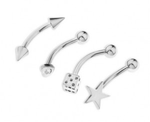 Stainless Steel Eyebrow Bar Set with 4 Different Shaped Heads