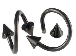 14G Black Anodized Steel Spiral Barbell x2