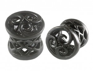 00G Black Alloy Double Flare Ear Plugs 2 Pieces