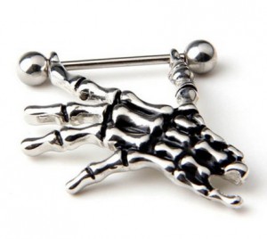 14G Unisex Skeleton Hand Nipple Shield Bar Pair