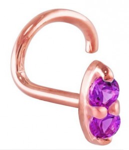 Kiwi Diamond Alexandrite Double Gemstone Nose Stud – 14K Rose Gold – Twist Screw