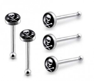 Pack of 5 Danger Skull Sterling Silver Ball End Nose Studs – 22G